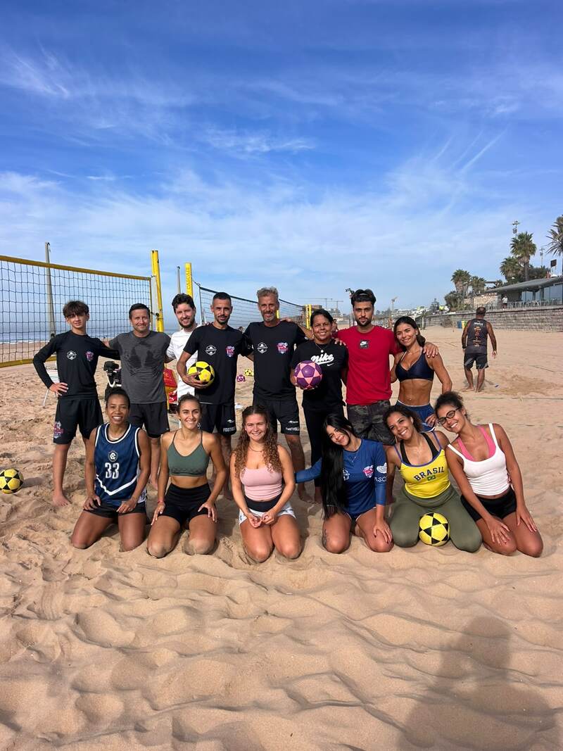 Training group on the beach in daylight