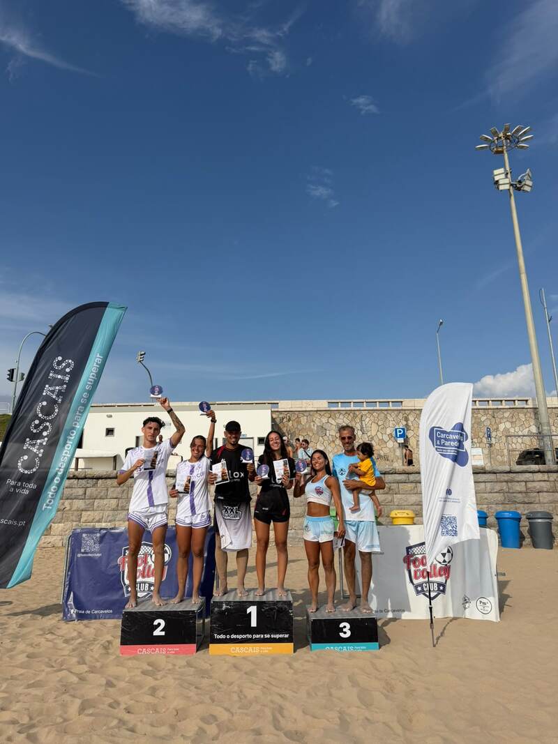 Podium with six winners at a Footvolley Club tournament